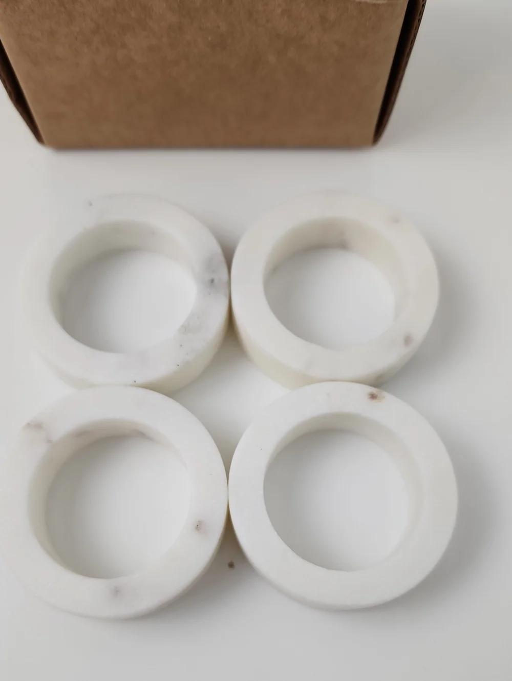 Pottery Barn Handcrafted Thin Marble Napkin Rings - Set of 4 Off White